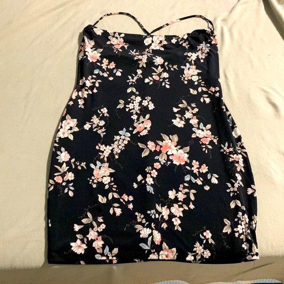 Black Dress with Floral Print - Picture 1 of 3